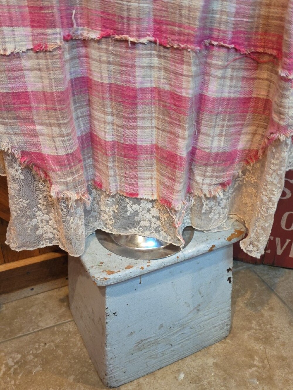 100p Oli & Hali Pink and Cream Plaid Button-Up  with Lace Trim - Picture 14 of 15
